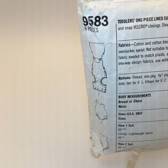 Vintage SIMPLICITY Pattern #9583 - Toddlers’ Lined Onsie - Picture 2 of 3